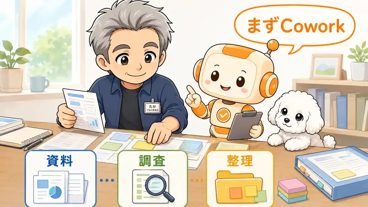 非エンジニアがClaude Coworkで資料作成、調査、整理から始める様子