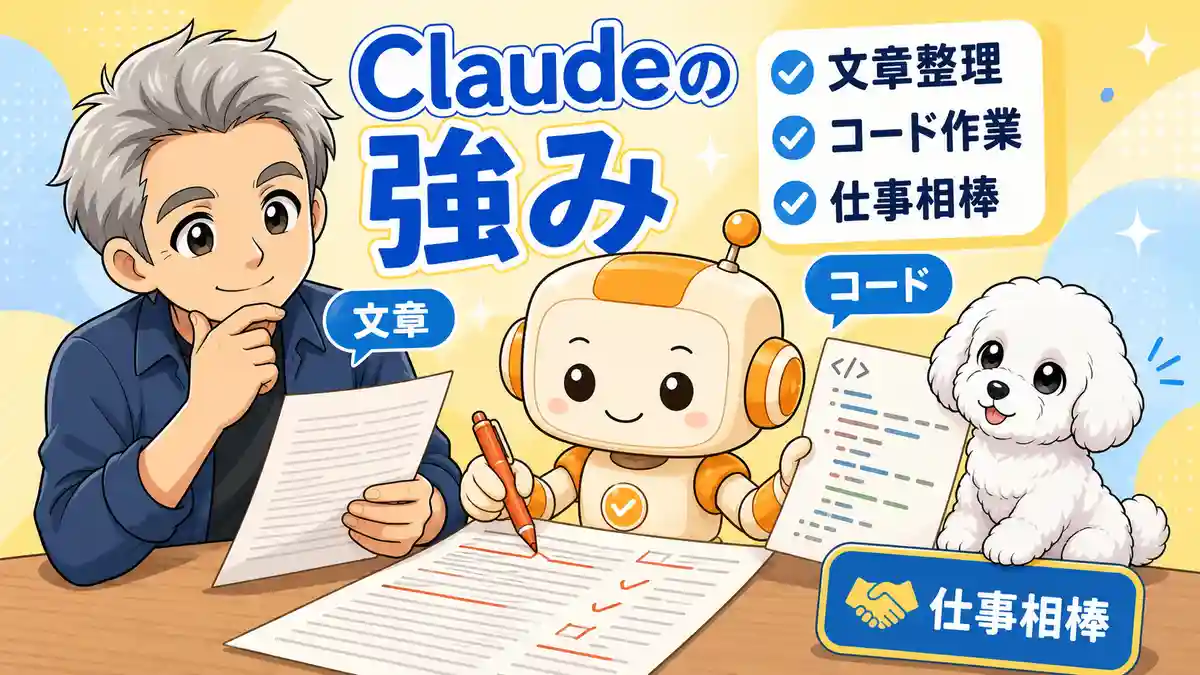 文章整理とコード作業に強いClaudeの特徴をたかとコワークンが整理している