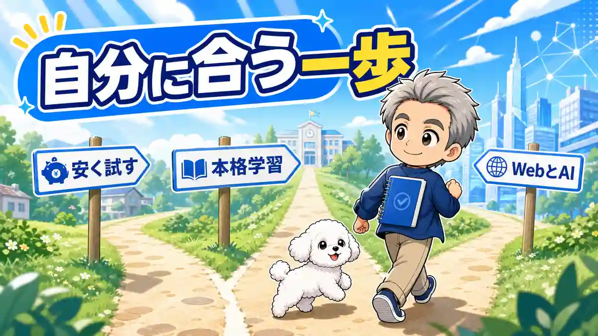 AIスクールを目的別に選んで一歩踏み出すイメージ