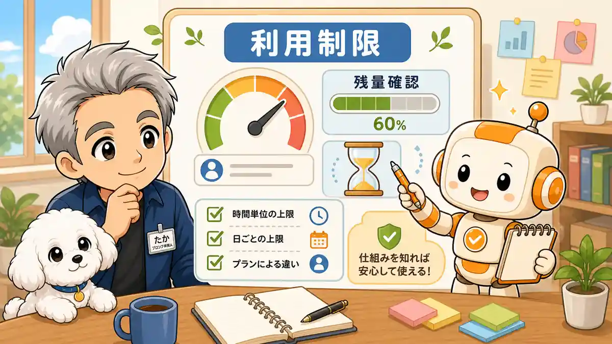 Claude Coworkの利用制限と残量確認をチェックするたかとコワークン