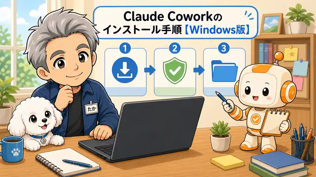 WindowsでClaude Coworkをインストールする手順をたかとコワークンが確認している