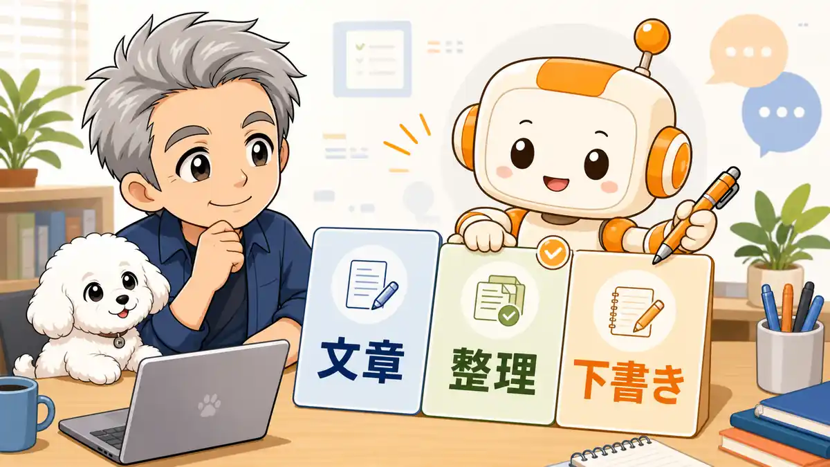 日本語の文章作成や整理や下書きをコワークンと確認するたか