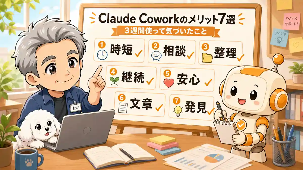 Claude Coworkの7つのメリットをチェックリストで整理するたかとコワークン