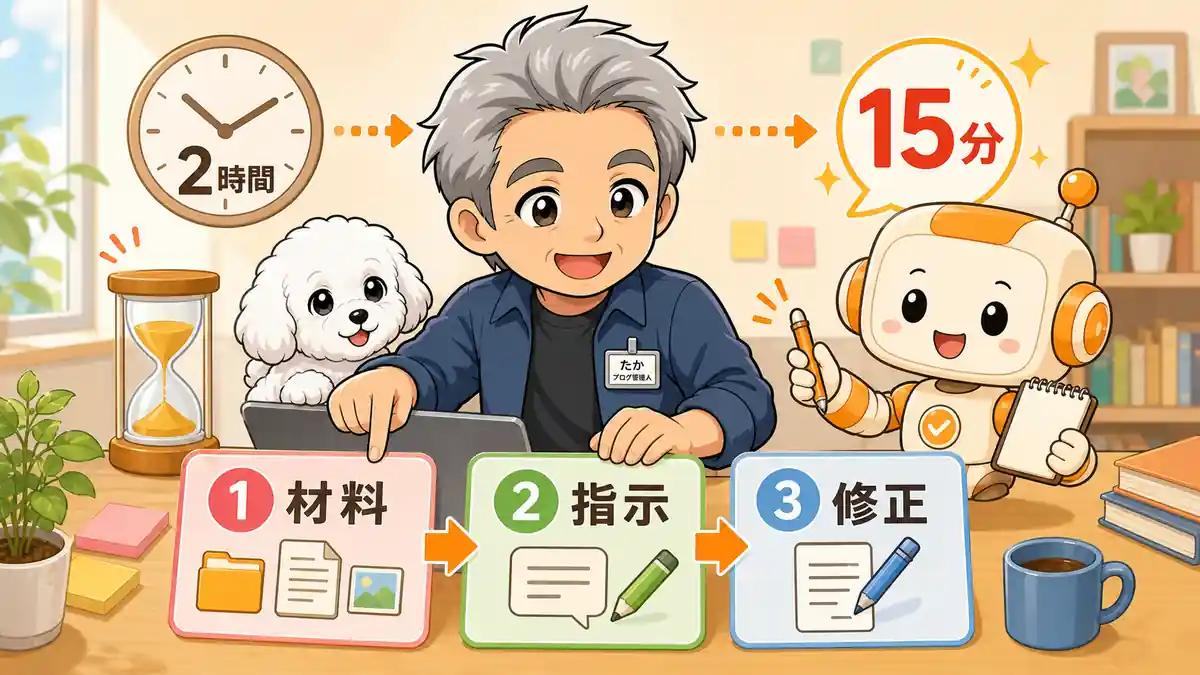 資料作成を材料、指示、修正の3ステップで進めるたかとコワークン