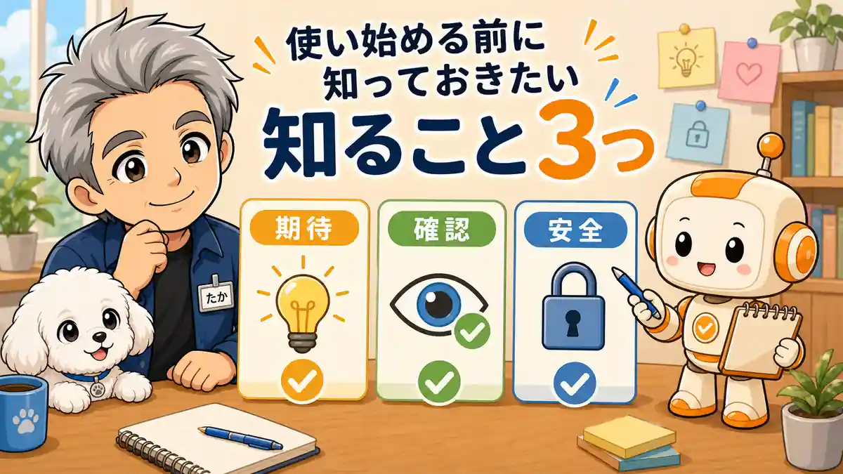 Claude Coworkを使い始める前の期待と確認と安全をたかとコワークンが確認している
