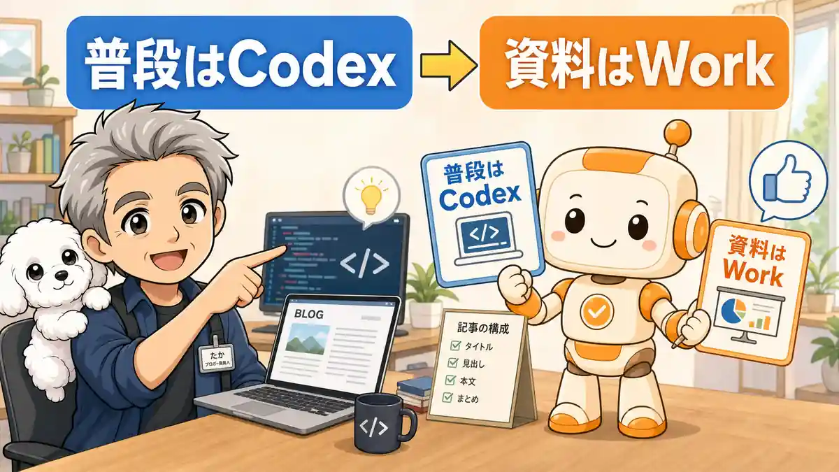 ブログ運営は普段Codexを使い、資料作成ではWorkを選ぶたかとコワークン