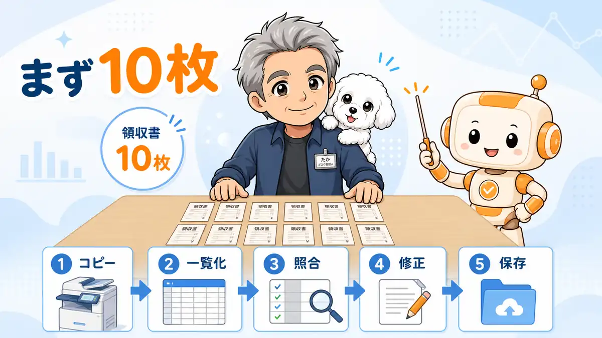 Claude Coworkの経理活用を領収書10枚の一覧化から小さく始めるたかとコワークン