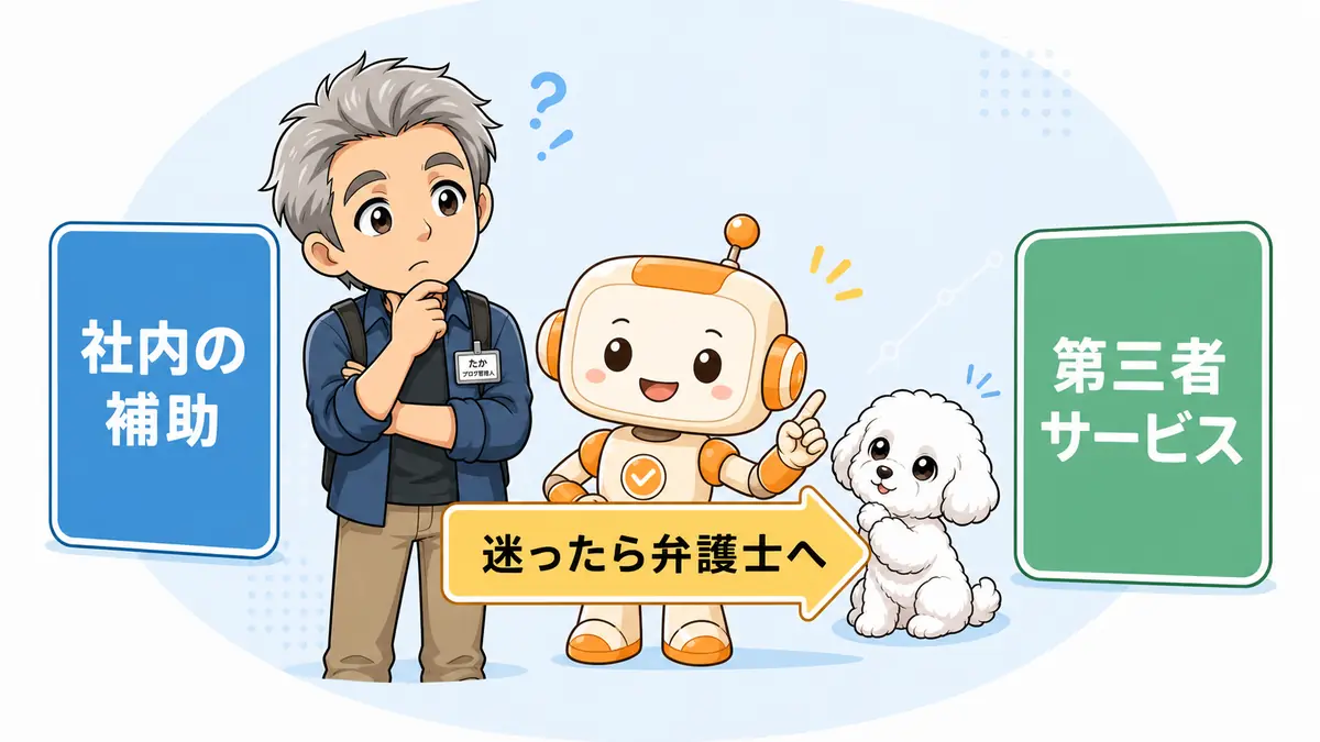 AIによる社内契約補助と第三者向け法律サービスの違いを確認するたかとコワークン