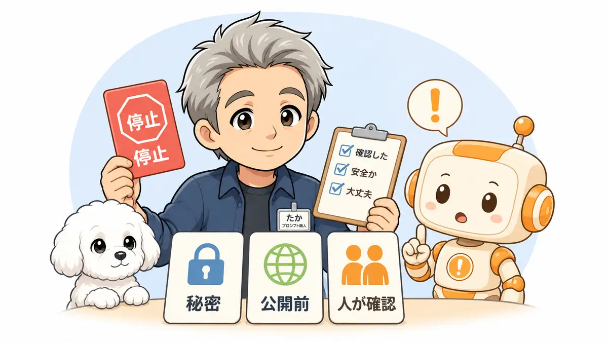 秘密情報・公開前・重要判断でCodexを止めて人が確認する場面を示すたかたち