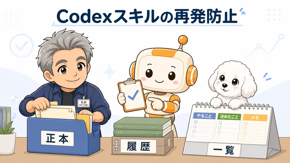 Codexスキルの正本、履歴、一覧を管理して再発を防ぐたかとコワークン