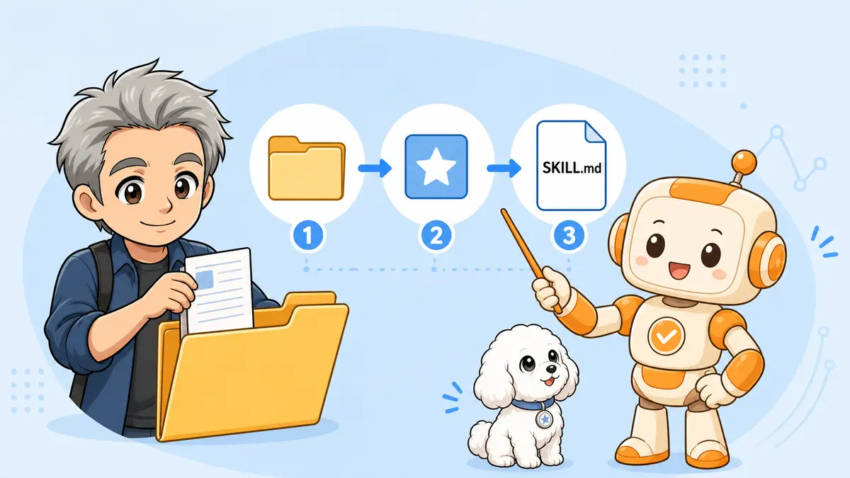 スキル名フォルダの中へSKILL.mdを置く正しい構成を示すたかとコワークン