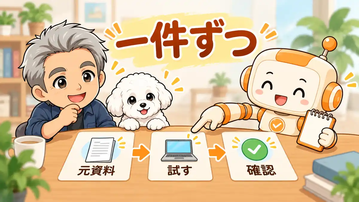 元資料から一件ずつ仕事を移す手順を確認するたかとコワークン