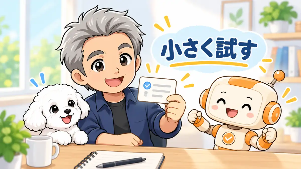 最初の小さな仕事を決めてAIを試そうとするたかとコワークンとめる