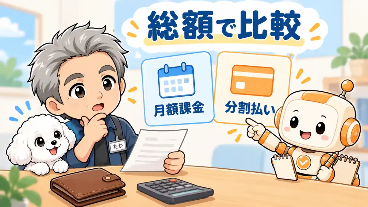月額課金と分割払いの総額を確認するたかとコワークン