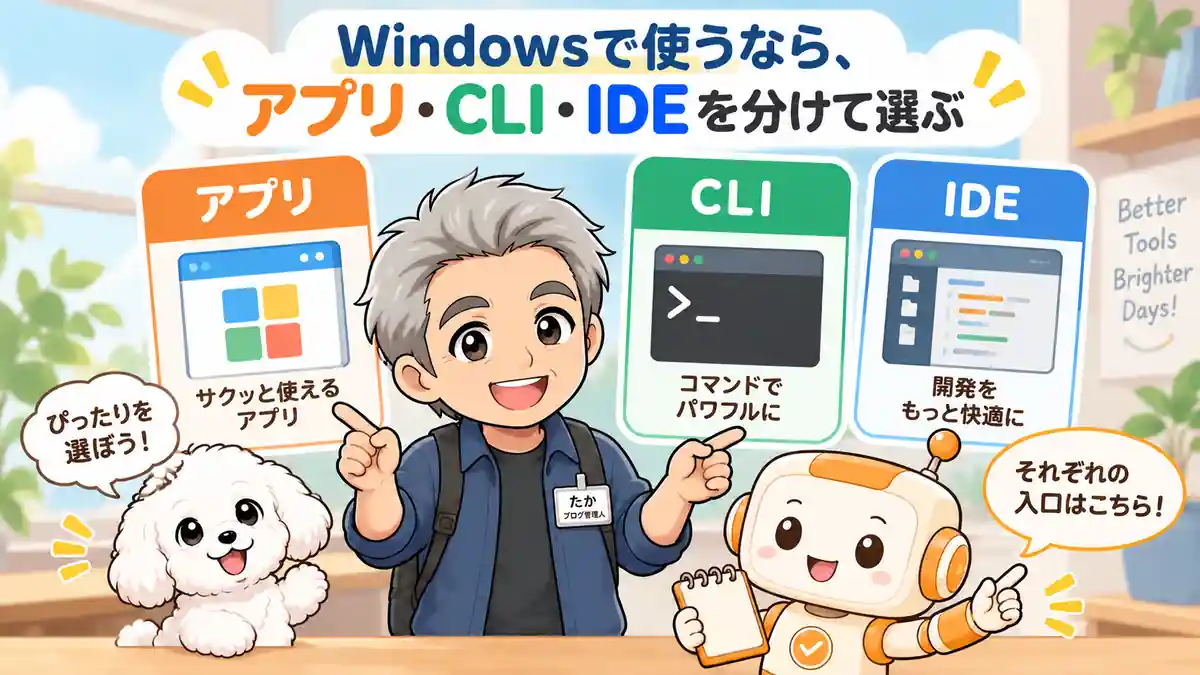 アプリ・CLI・IDEの入口を確認するたかとコワークン