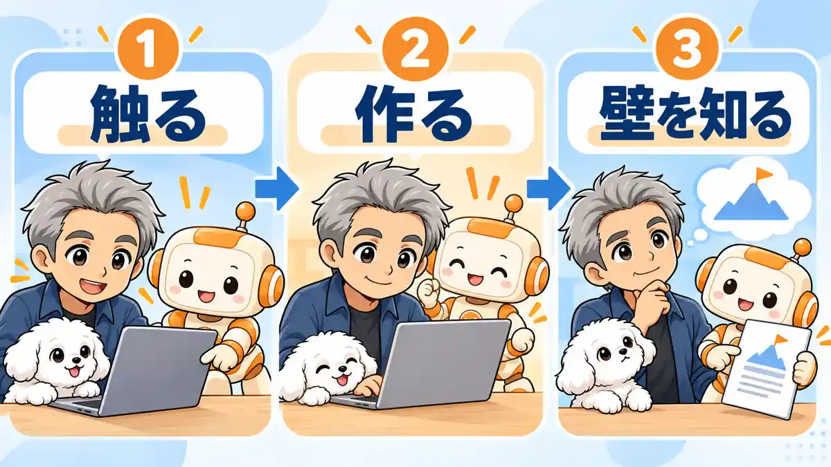 AIに触る、成果物を作る、壁を知るの3ステップを試すたかとコワークン
