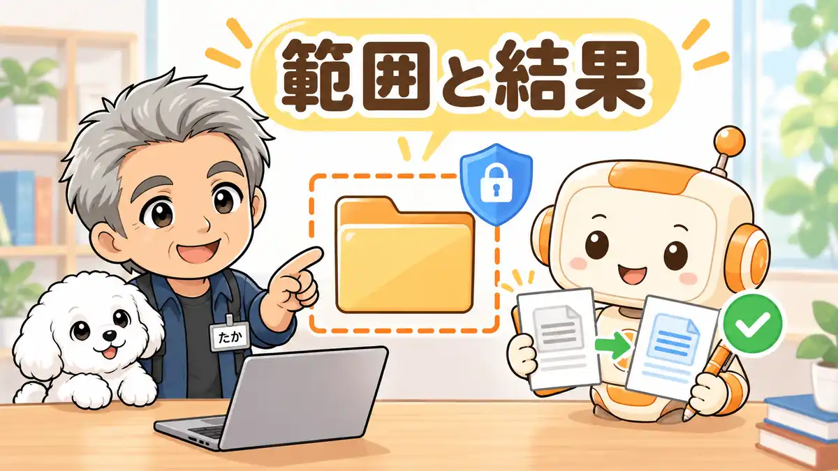 触ってよい範囲と変更結果を確認するたかとコワークン