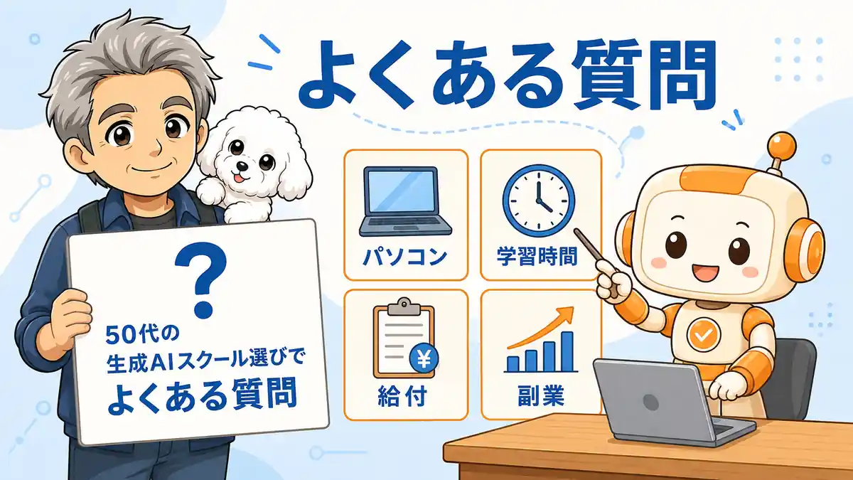 50代の生成AIスクール選びでパソコンや学習時間などの質問を整理するたかたち