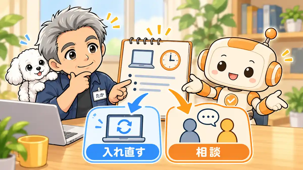 直らないときに状況を整理し、再インストールか相談かを選ぶたかたち