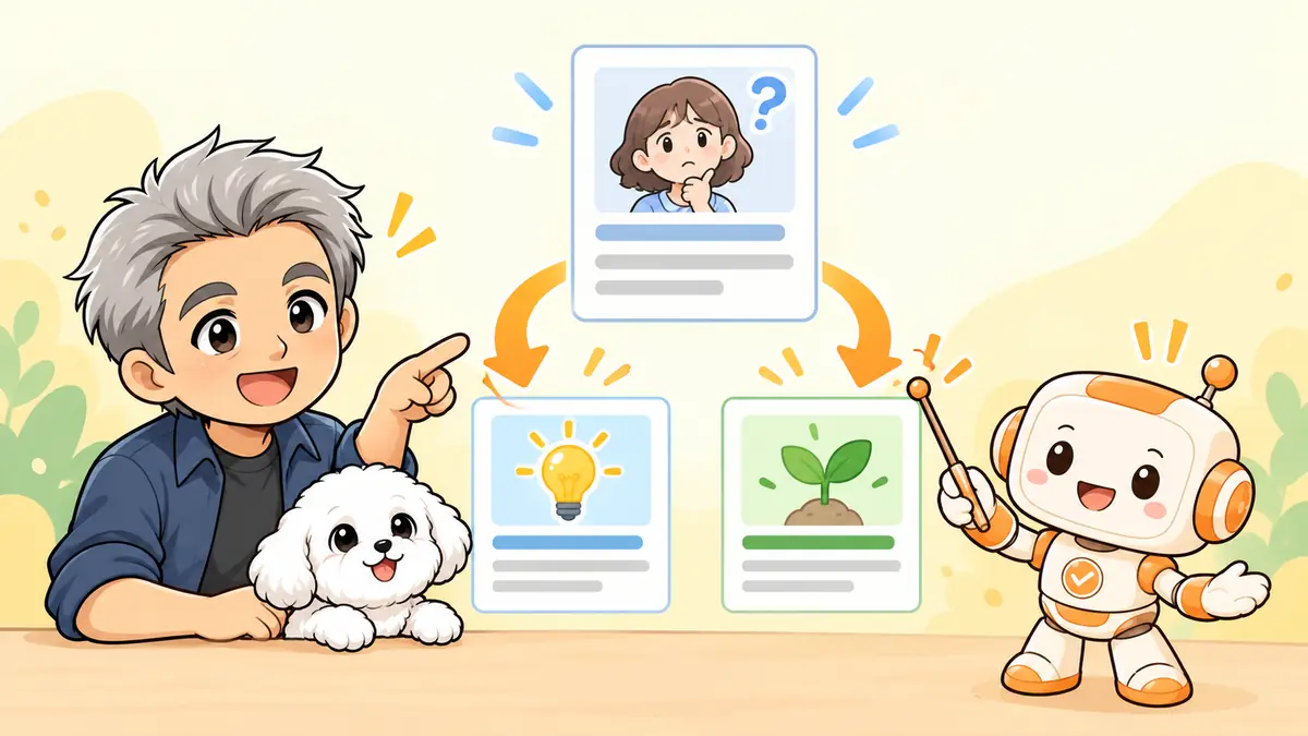 困りごとの記事から関連する二つの記事へつなぐ例