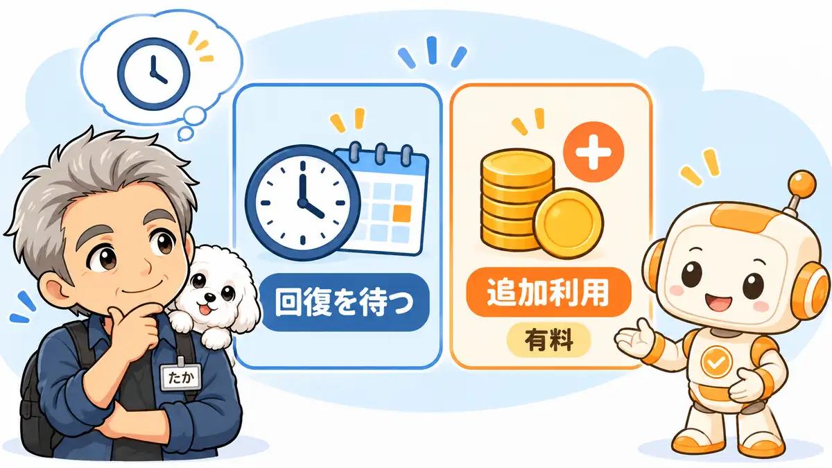 リセット券がないときに、回復を待つ方法と有料の追加利用を見比べるたかたち