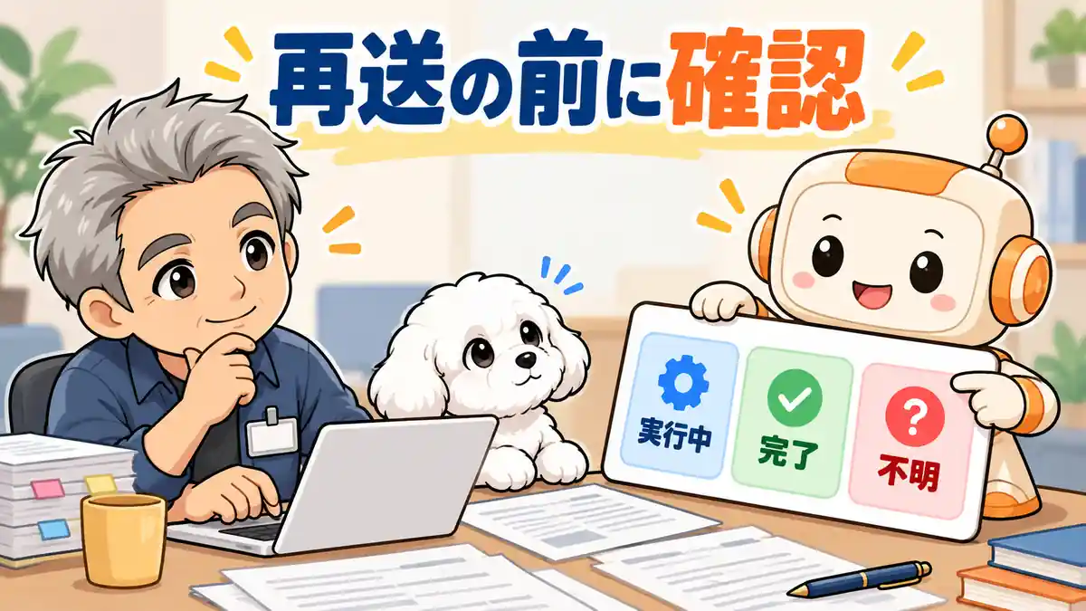 依頼を送り直す前に実行中・完了・不明の状態を確認するたかとめる、コワークン