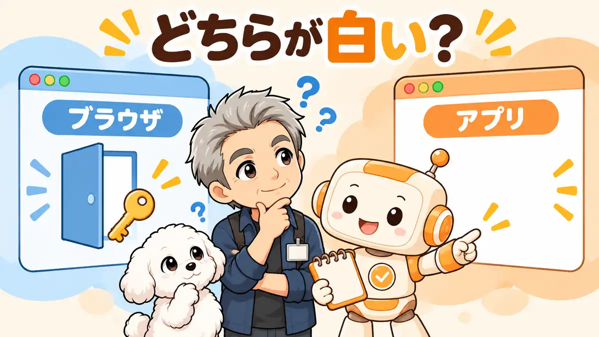 白いのが認証用ブラウザかログイン後のアプリかを見分けるたかとコワークン