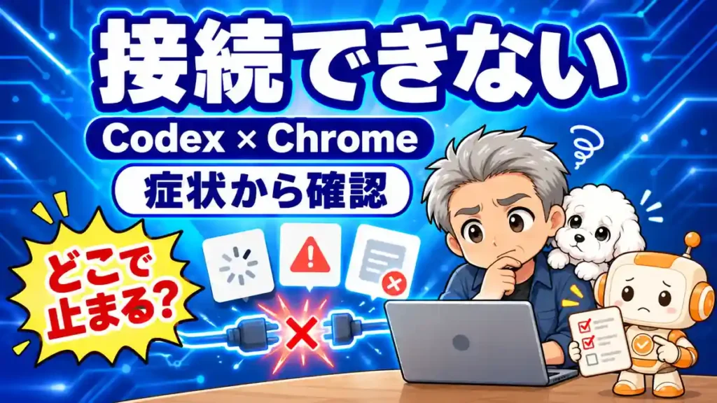 CodexとChromeが接続できないときに症状から確認する手順を示すたかたち