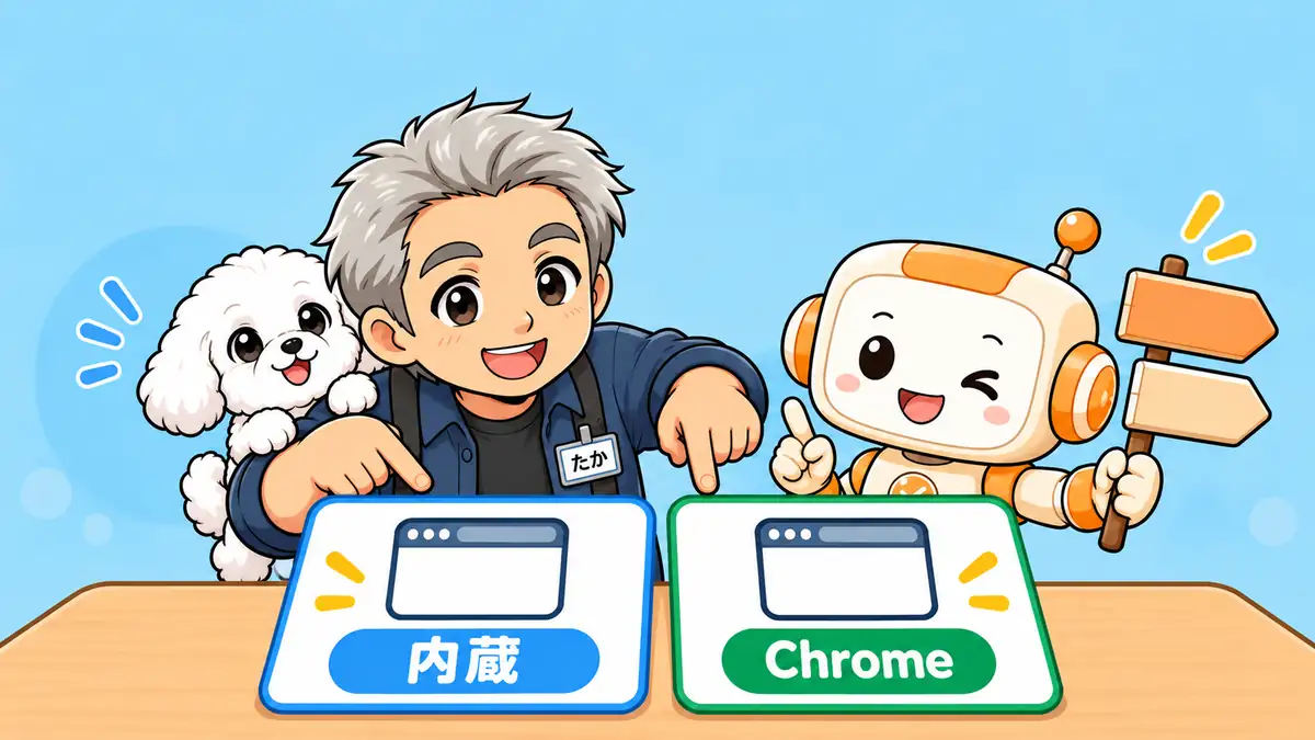 内蔵ブラウザと通常Chromeの入口を分けるたかとコワークン