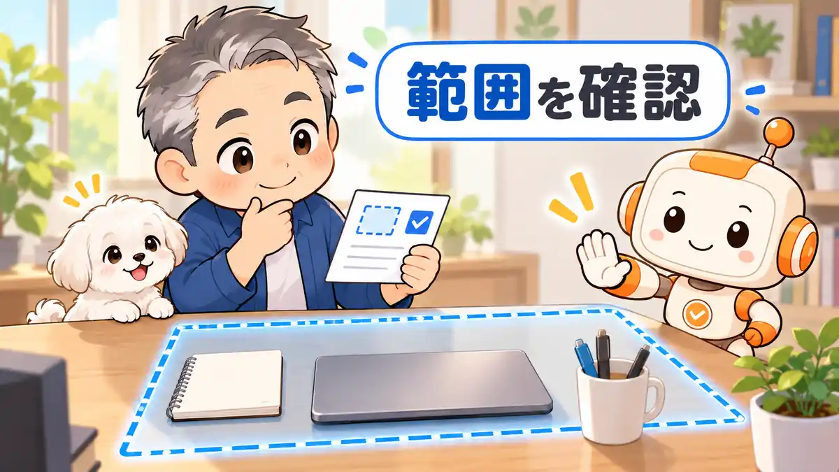 作業領域と許可する範囲をチェックカードで確認するたかとコワークン