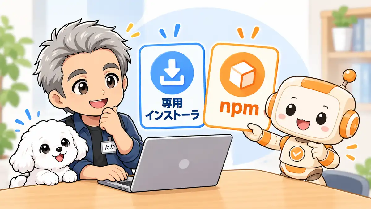 Windows用インストーラとnpm経由からCLIの導入方法を選ぶ様子