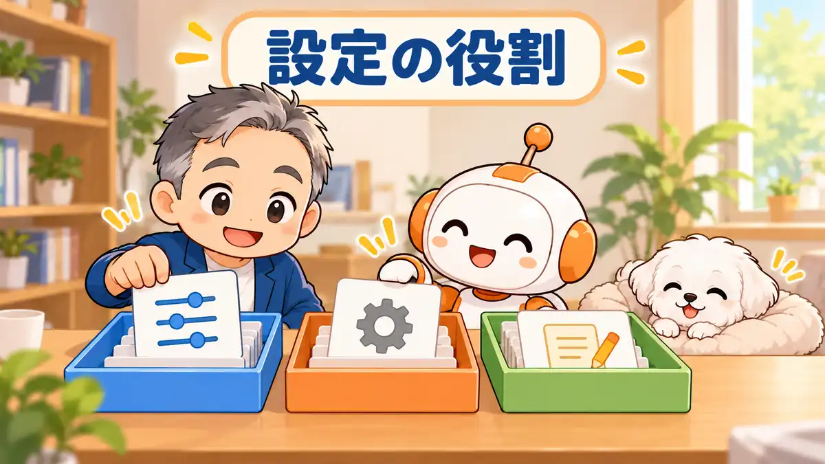 画面・動作・指示の三つに設定の役割を分けるたかとコワークン