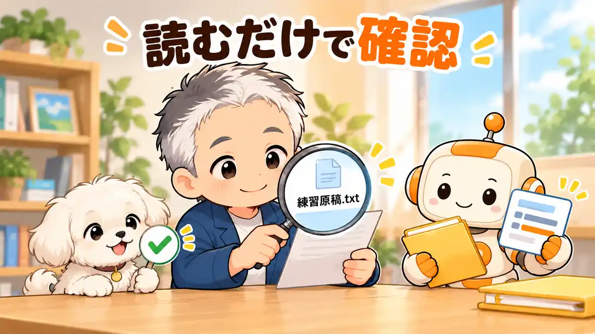 練習用ファイルを変更しない依頼で作業場所とルールを見比べるたかとコワークン
